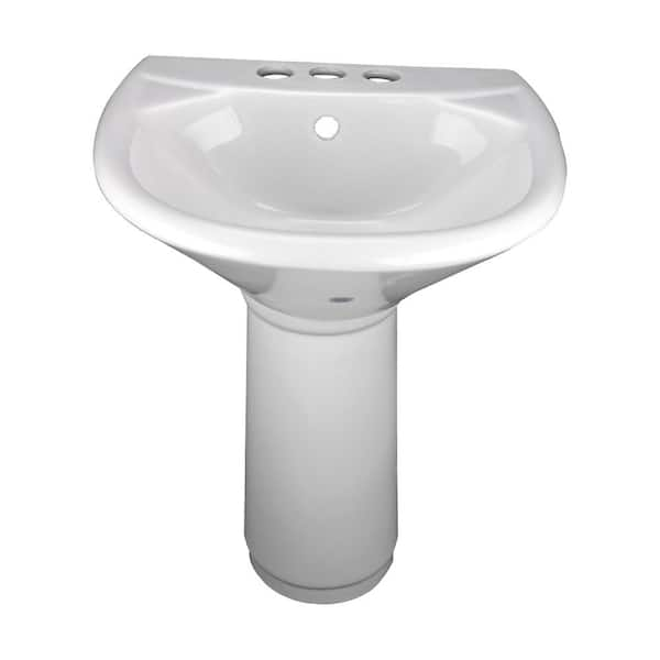 Ondine White Pedestal Bathroom Sink Combo with Overflow Hole