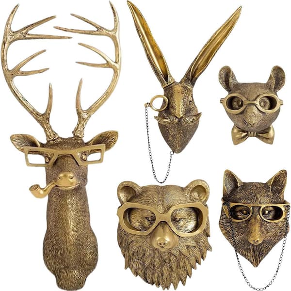5-Pack Animal Head Wall Decor Gold Wall Sculpture Modern Decor for Men Women