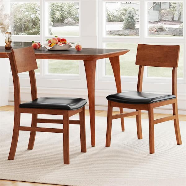 Costway Oak Faux Leather Dining Chairs Set of 2 with Rubber Wood