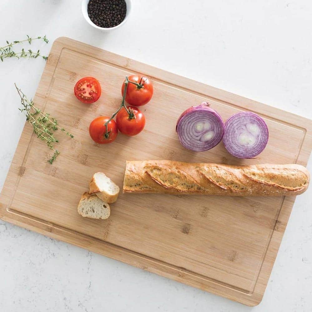 Large Rectangular Natural Bamboo Cutting Board with Juice Well