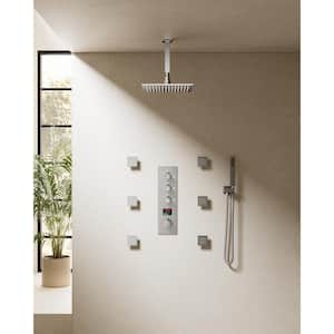 7-Spray Patterns with 12 in. Ceiling Mounted Massage Fixed Shower Head with LED in Brushed Nickel