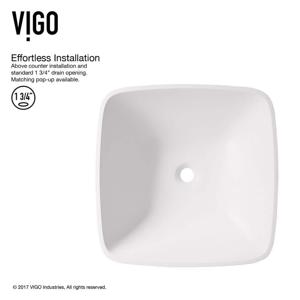 Elegant Matte White 13.75'' Square Stone Vessel Bathroom Sink