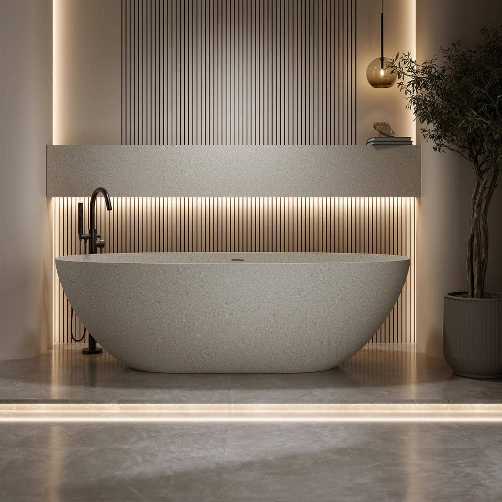 67 Inch Freestanding Stone Resin Tub, Modern Solid Surface Bathtub for Standard Bathroom price history on PriceWatchPro