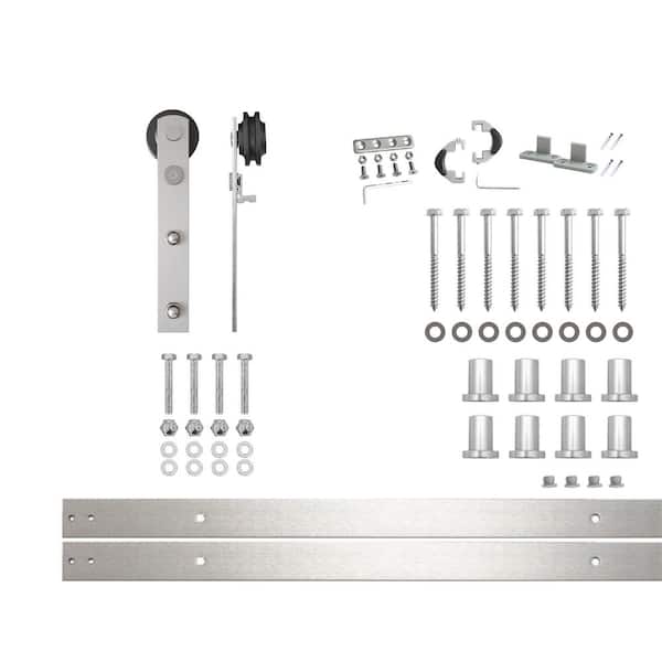 HOMACER 10 ft./120 in. Brushed Nickel Non-Bypass Sliding Barn Door Hardware Kit Straight Design Roller for Single Door