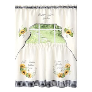 Sunflower 58 in. W x 24 in. L Picnic Embellished Tier and Swag Light Filtering Curtain Set