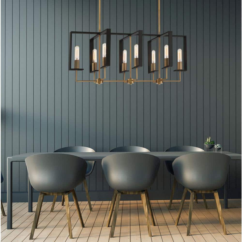 Chicago 38" Brass and Glass 8-Light Island Pendant