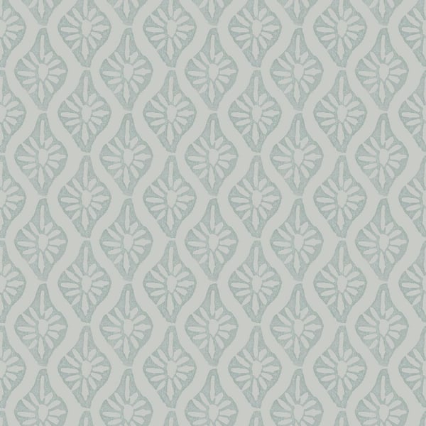 CHRIS LOVES JULIA 8 in. x 10 in. Nova Mist Blue Ogee Peel and Stick Wallpaper Sample