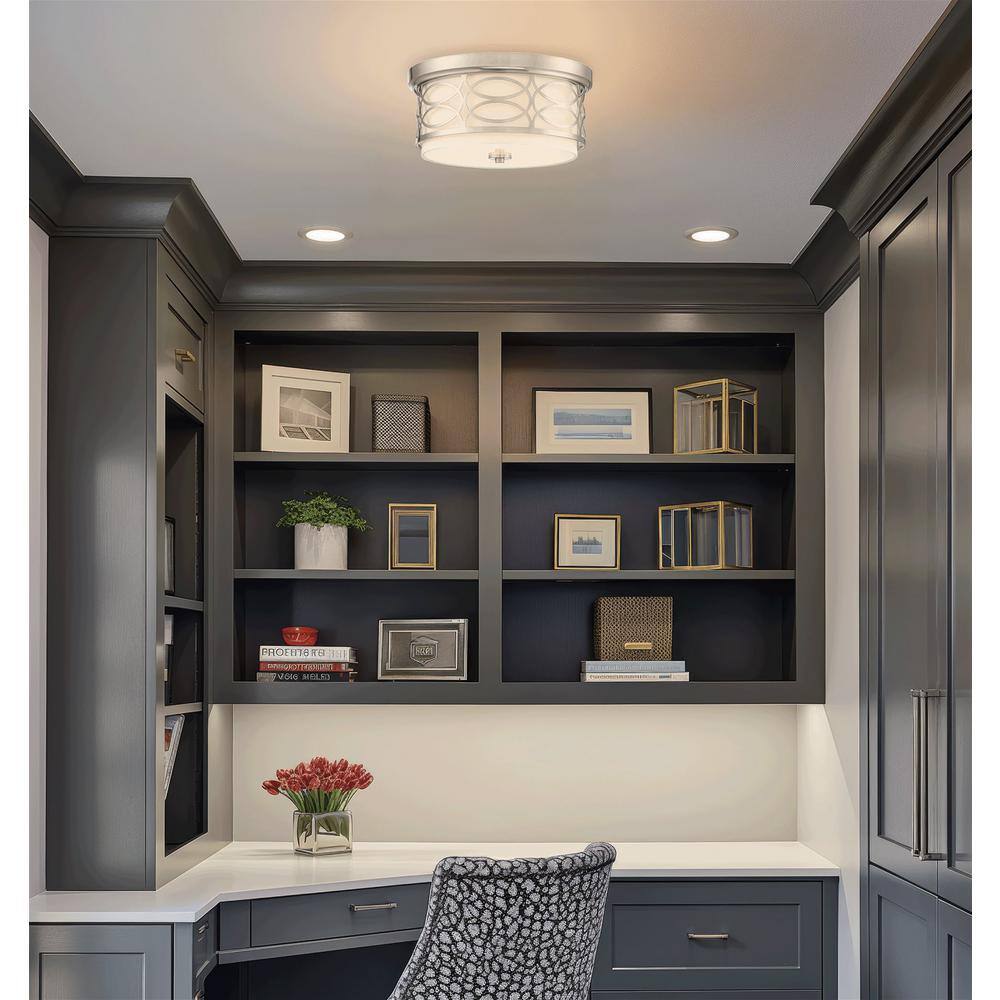 Sienna 13" Brushed Nickel Drum Ceiling Light with Frosted Glass Diffuser