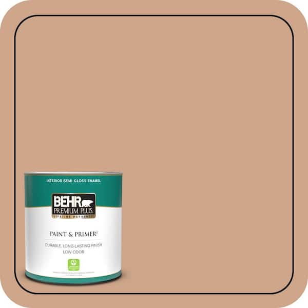 BEHR PREMIUM PLUS 1 qt. #PMD-76 Sienna Buff Semi-Gloss Enamel Low Odor Interior Paint & Primer