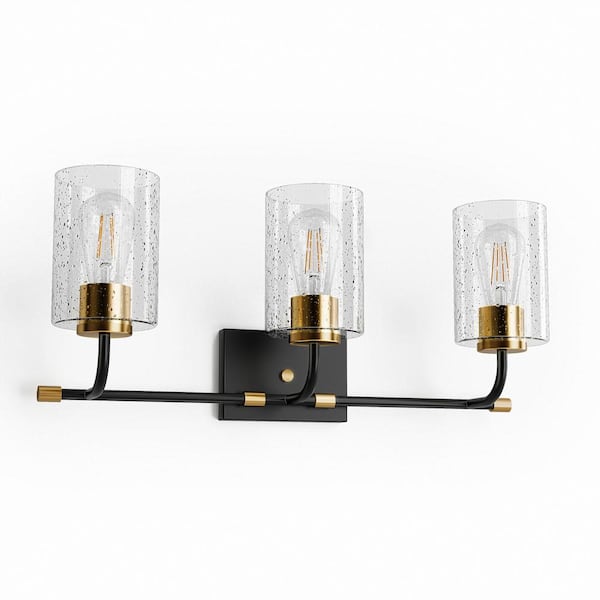 24 in. 3-Light Matte Black Vanity Light for Bathroom with Cylinder Clear Glass Shade and No Bulbs Included