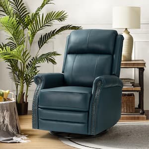 Sonia Transitional Turquoise 30.5 in. Wide Genuine Leather Manual Rocking Recliner with Metal Base and Rolled Arms