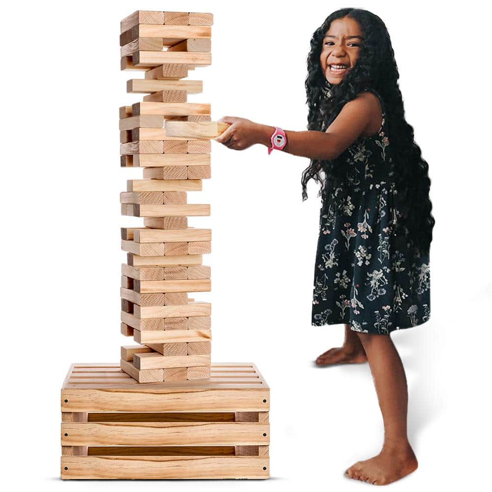 Costway Giant Tumbling Timber Toy 54 PCS Wooden Blocks Game w/ Carrying Bag  