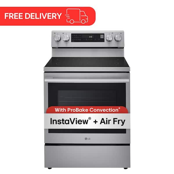 30 in., 6.3 cu. ft. Smart Wi-Fi True Convection Insta View 5-Burner Electric Oven w/ Air Fry Printproof Stainless Steel