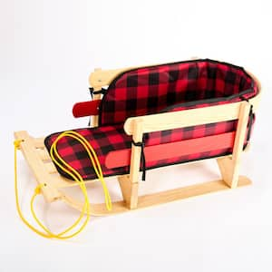 Wood Snow Sled for Kids with Cushion Seat and Pull Rope - Premium Canadian Quality Sled - Ash Hardwood - Sleigh Toboggan