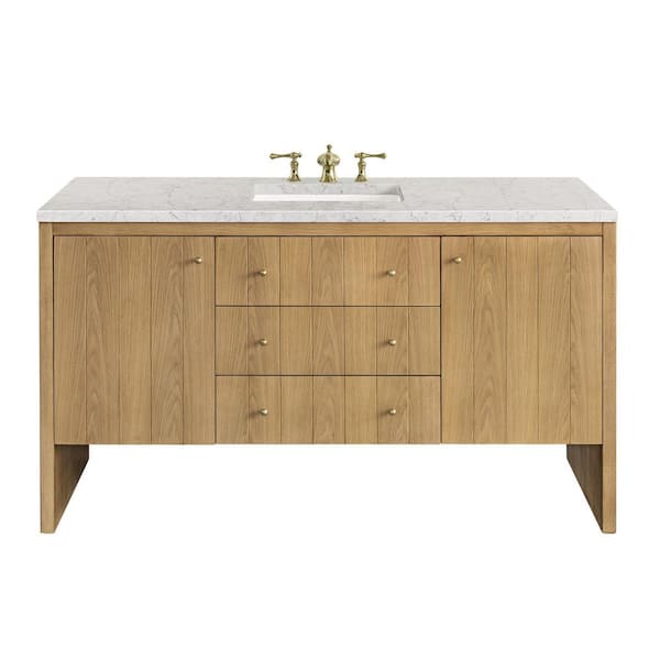 James Martin Vanities Hudson 60.0 in. W x 23.5 in. D x 34.2 in . H Bathroom Vanity in Light Oak with Eternal Jasmine Pearl Quartz Top