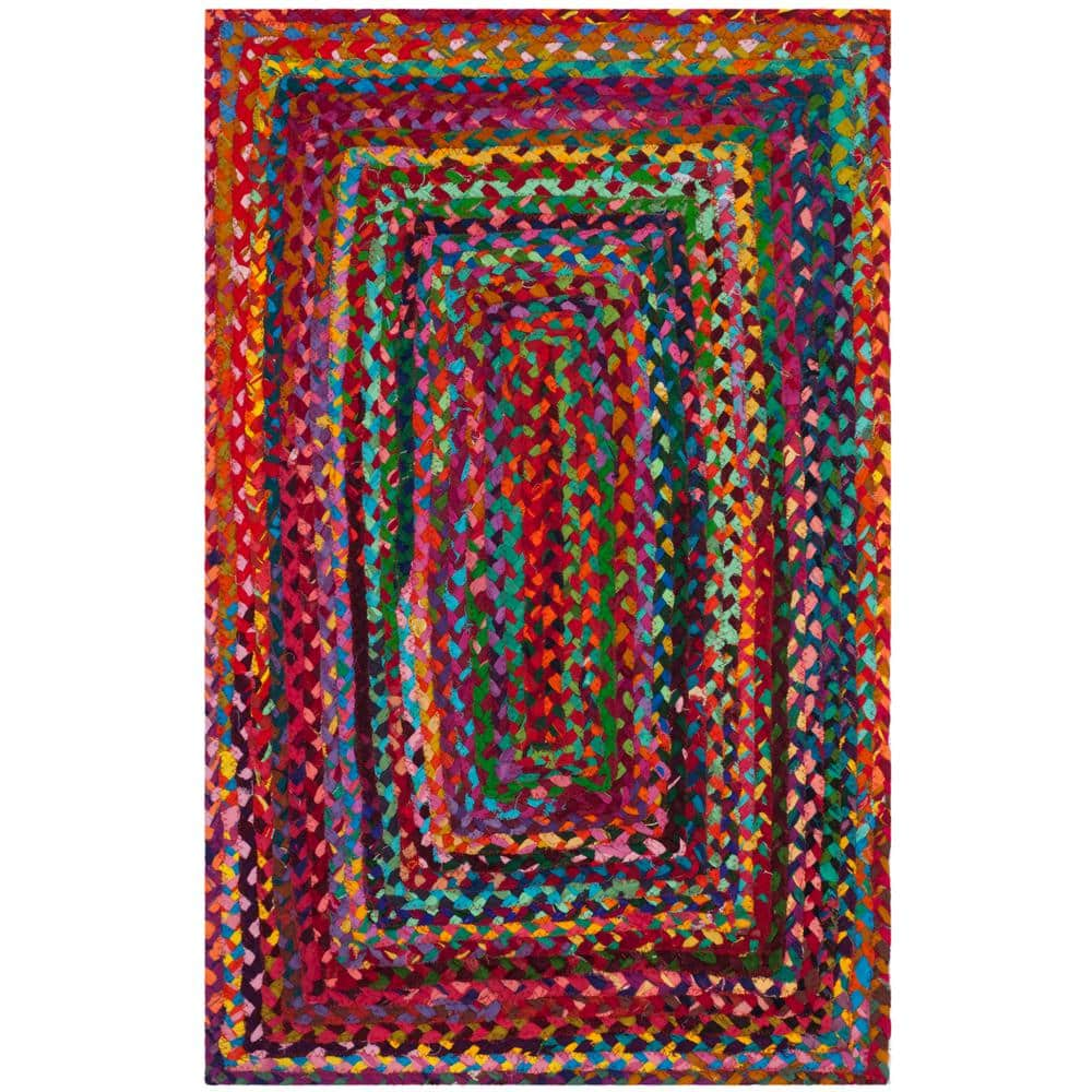 SAFAVIEH Braided Red/Multi 8 ft. x 10 ft. Oval Border Area Rug BRD210A-8OV  - The Home Depot