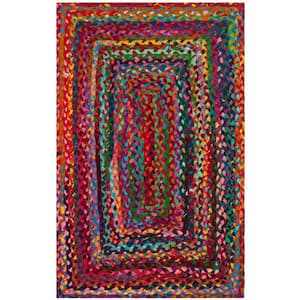 SAFAVIEH Braided Red/Multi 4 ft. x 6 ft. Oval Border Area Rug BRD210A-4OV -  The Home Depot