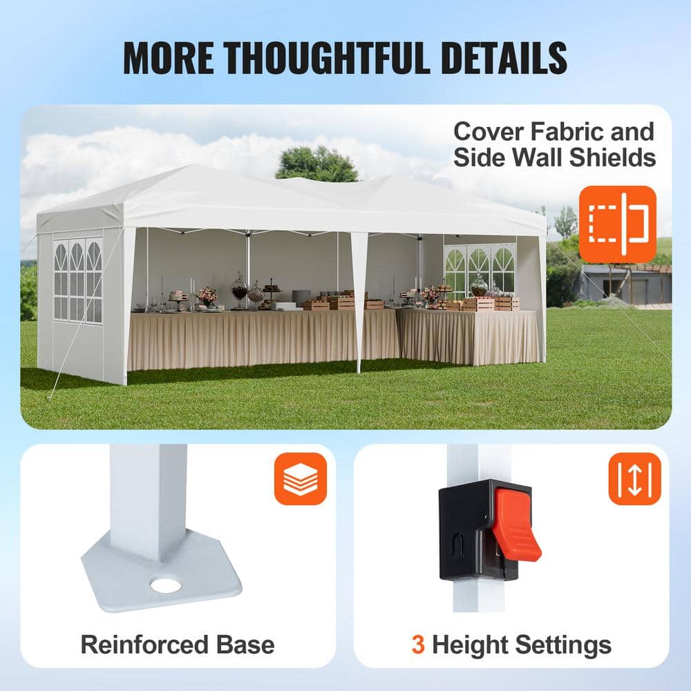 White 10x20 ft Adjustable Height Pop Up Canopy Tent with Sidewalls