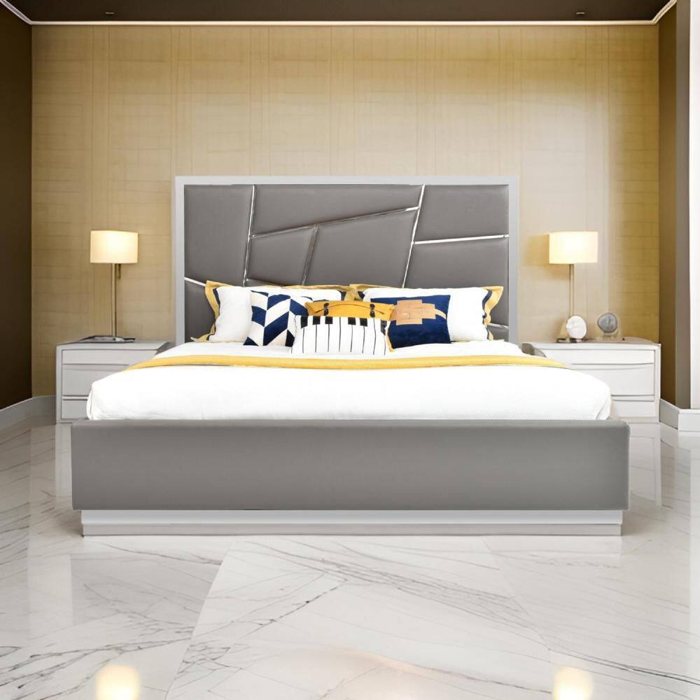Benjara Jecky Gray and Chrome Metal Frame King Platform Bed