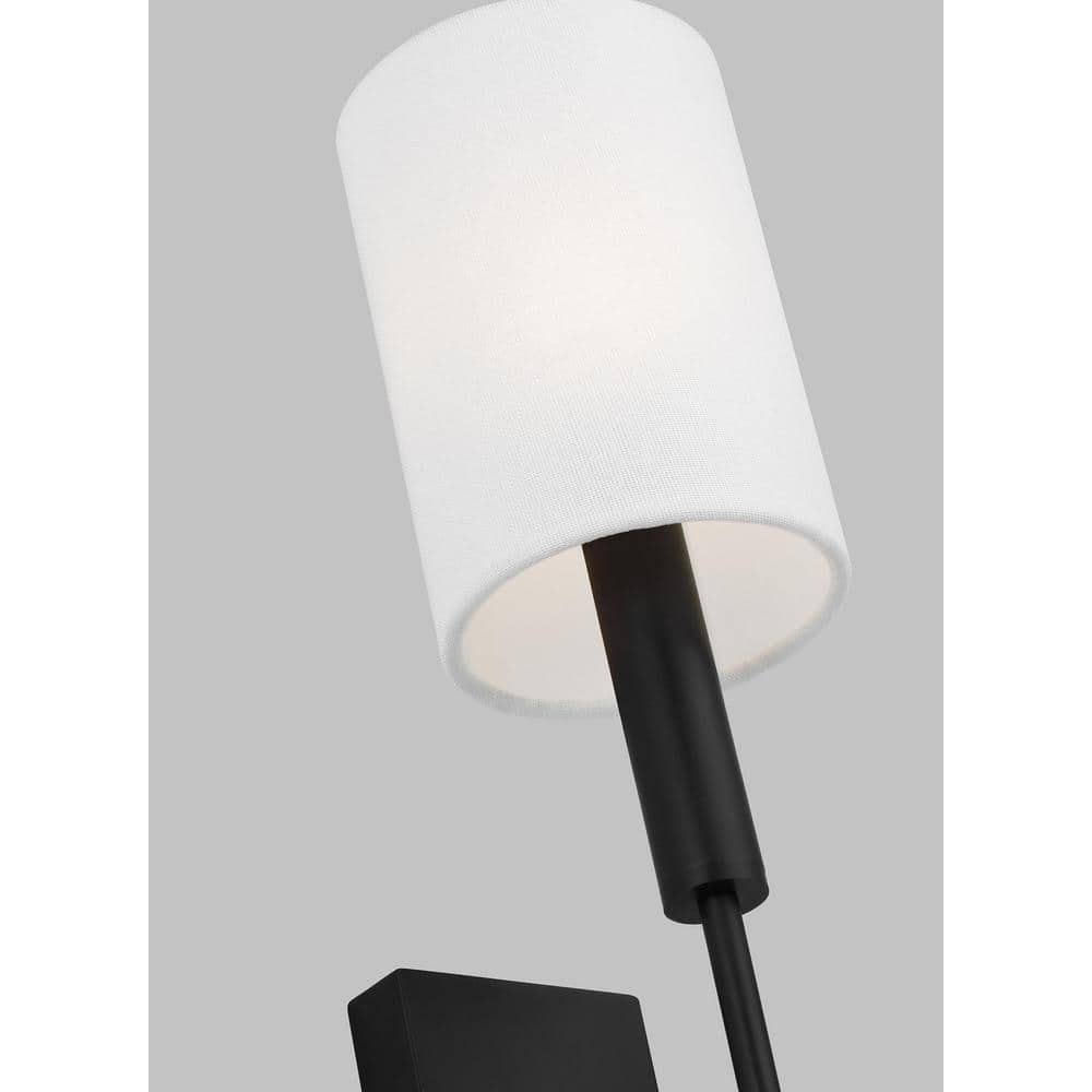 Black Steel Dimmable Wall Sconce with White Drum Shade
