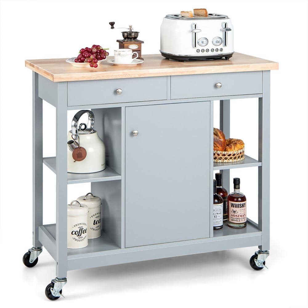 Gymax Gray Kitchen Cart Utility Island Rolling Storage Trolley with