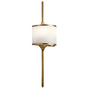 Mona 2-Light Natural Brass Bathroom Indoor Wall Sconce Light with Satin Etched White Diffuser