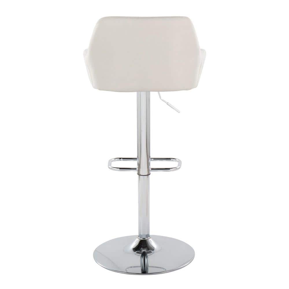 Adjustable White Upholstered Swivel Bar Stool with Chrome Base
