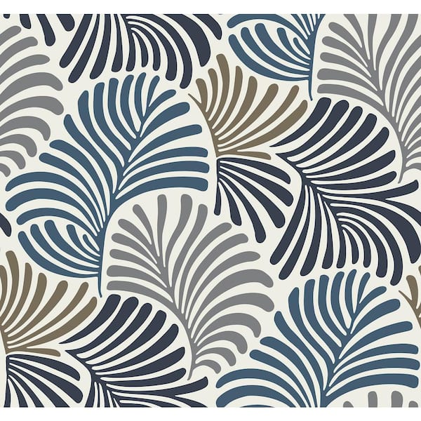 SCOTT LIVING Trousdale Blue Dark Blue Matte Fanning Flora Non-Pasted Non-Woven Paper Wallpaper