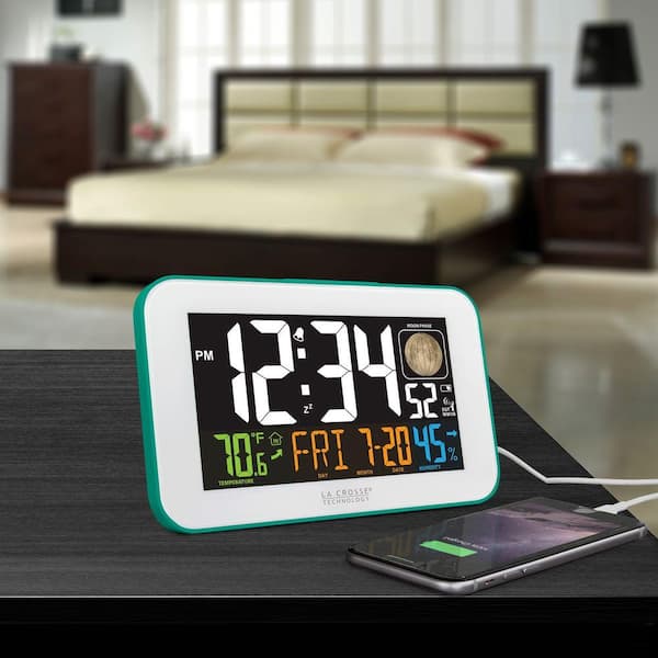 La Crosse Technology 5.5 in. W x 3.3 in. H LED Color Alarm Table Clock with USB Charging Port in Blue