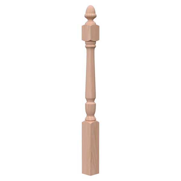 EVERMARK Stair Parts 3030 48 in. x 3-1/2 in. Unfinished Red Oak Acorn Top Newel Post for Stair Remodel