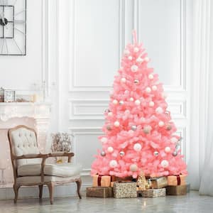 6 ft. Pink Unlit Full PVC Hinged Artificial Christmas Tree with Solid Metal Stand