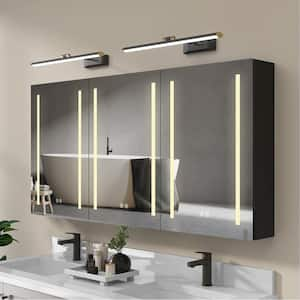 60 in. W x 30 in. H Black Rectangular Tri-view Aluminum 3-color Dimmable Bathroom Lighted Medicine Cabinet with Mirror