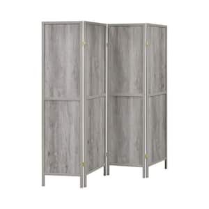 70 in. Rustic Gray Abstract Pattern Wood 4-Panel Folding Screen Room Divider
