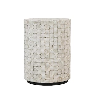 Faux Stone Outdoor End Table in White