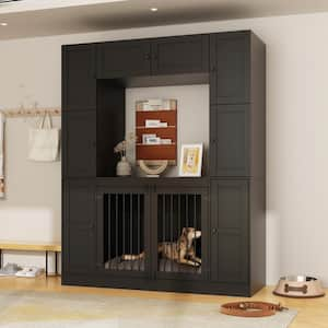 Dog House Storage Cabinet Bookshelf Furniture Style, Indoor Wood Dog Crate Bookcase with 7 Large Shelves, Black