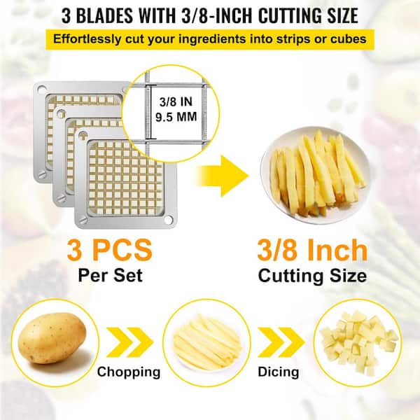 VEVOR Replacement Chopper Blade 3/8 in. 3 Pcs French Fry Blade Assembly Stainless Steel Dicer Parts and Push Block