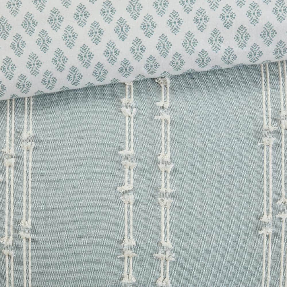 Aqua Cotton Jacquard Reversible Full Comforter Set