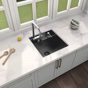 Zero Radius 17 in. Undermount 18G Gunmetal Black Stainless Steel Single Bowl Workstation Bar Sink with Folding Faucet