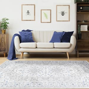 Layland Blue 7 ft. 6 in. x 9 ft. 6 in. Modern Abstract Power Loomed Polyester Eclectic Indoor Area Rug