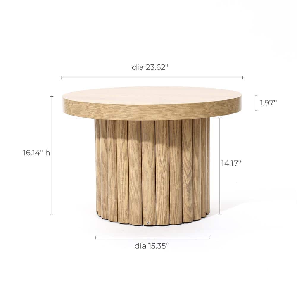 Fluted Round Oak Finish Wood Coffee Table
