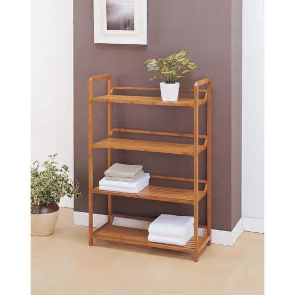 Nordic Brown Bamboo 4-Tier Rectangular Shelving Unit