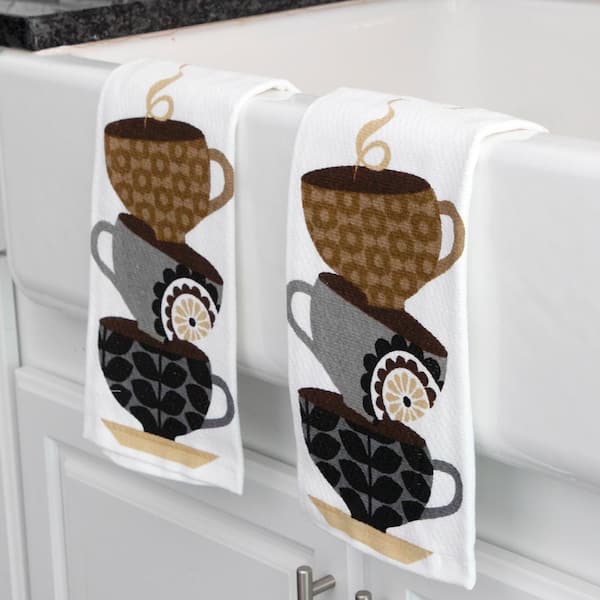 3 SAME PRINTED VELOUR KITCHEN TOWELS 15 x 25, COFFEE JARS & CUP by BH
