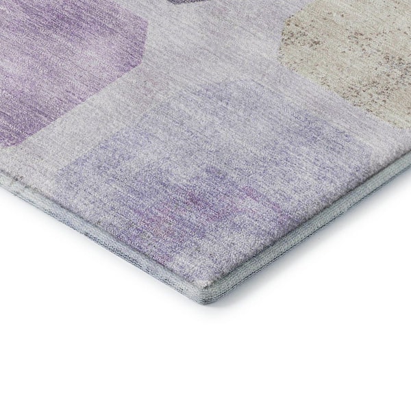 Mayfield Premium Machine Washable Abstract AMF2182 Lavender 8 ft. x 8 ft. Round Rug