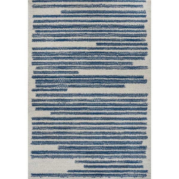 Khalil Modern Berber Stripe Cream/Navy 8 ft. x 10 ft. Area Rug