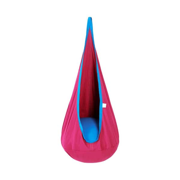 2.3 ft. Kids Cotton Hammock Swing Chair, Pod Swing Seat, Sensory Swing in Pink and Blue for Indoor and Outdoor Use