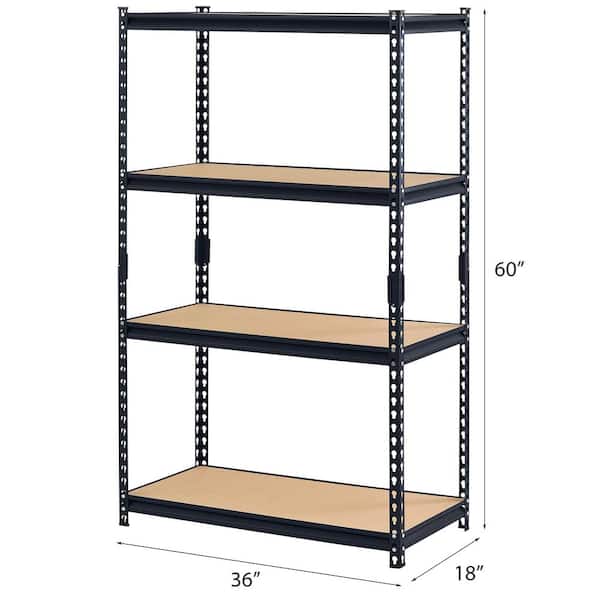 4-Tier Heavy Duty Steel Garage Storage Shelving Unit in Black (36 in. W x 60 in. H x 18 in. D)