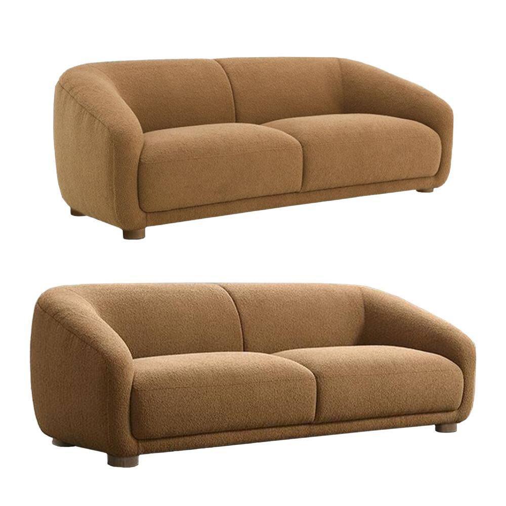 Oliver 67.5 in. Round Arms 2-Piece Boucle Fabric Rectangle Sectional Sofa and Loveseat Set in. Brown