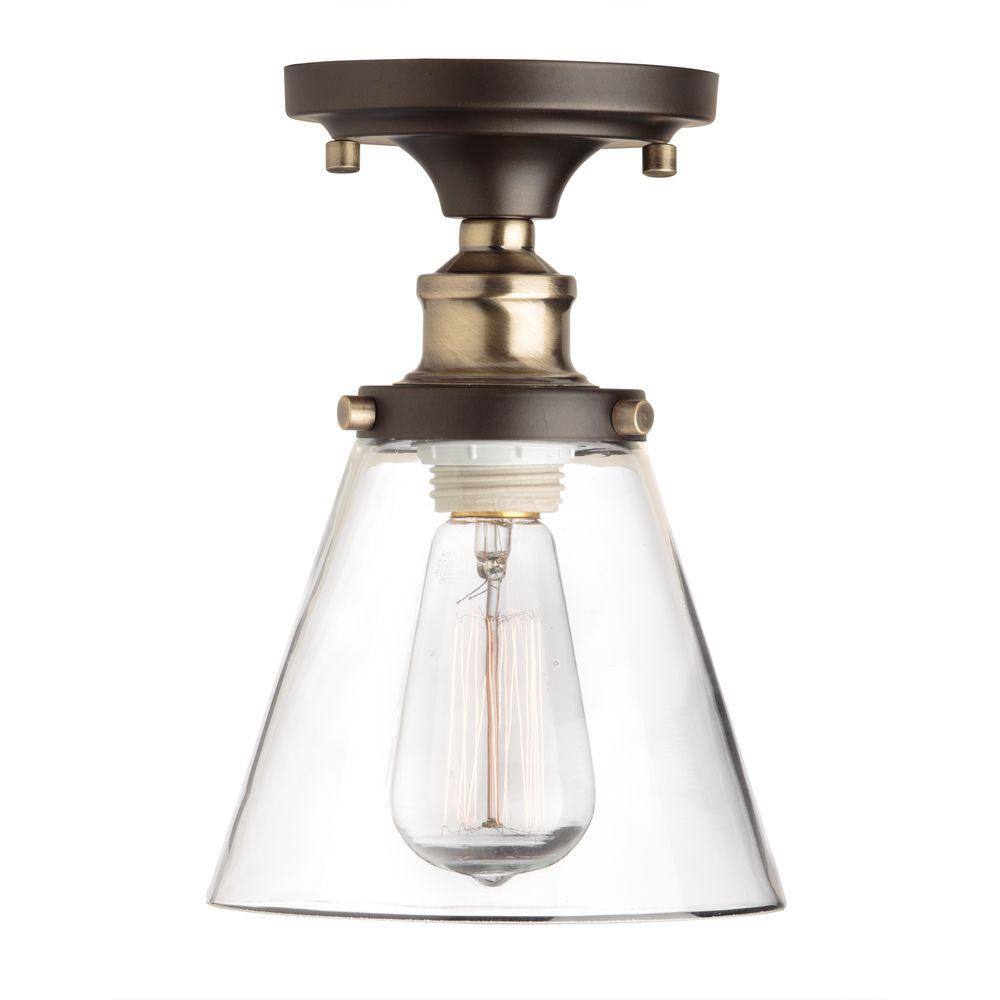 Jackson Antique Brass and Glass LED Flush Mount Ceiling Light