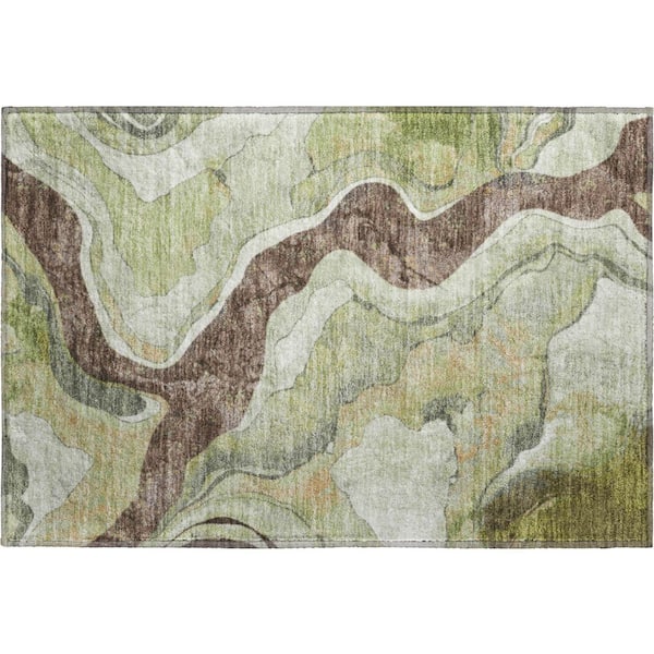 Mayfield Premium Machine Washable Abstract AMF2219 Aloe 2 ft. x 3 ft. Accent Rug