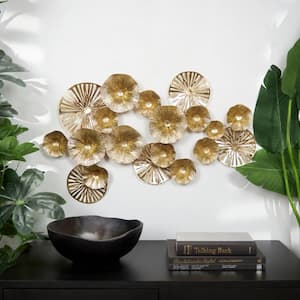 30 in. x 17 in. Metal Gold Textured Overlapping Disk Floral Wall Decor with Cutouts